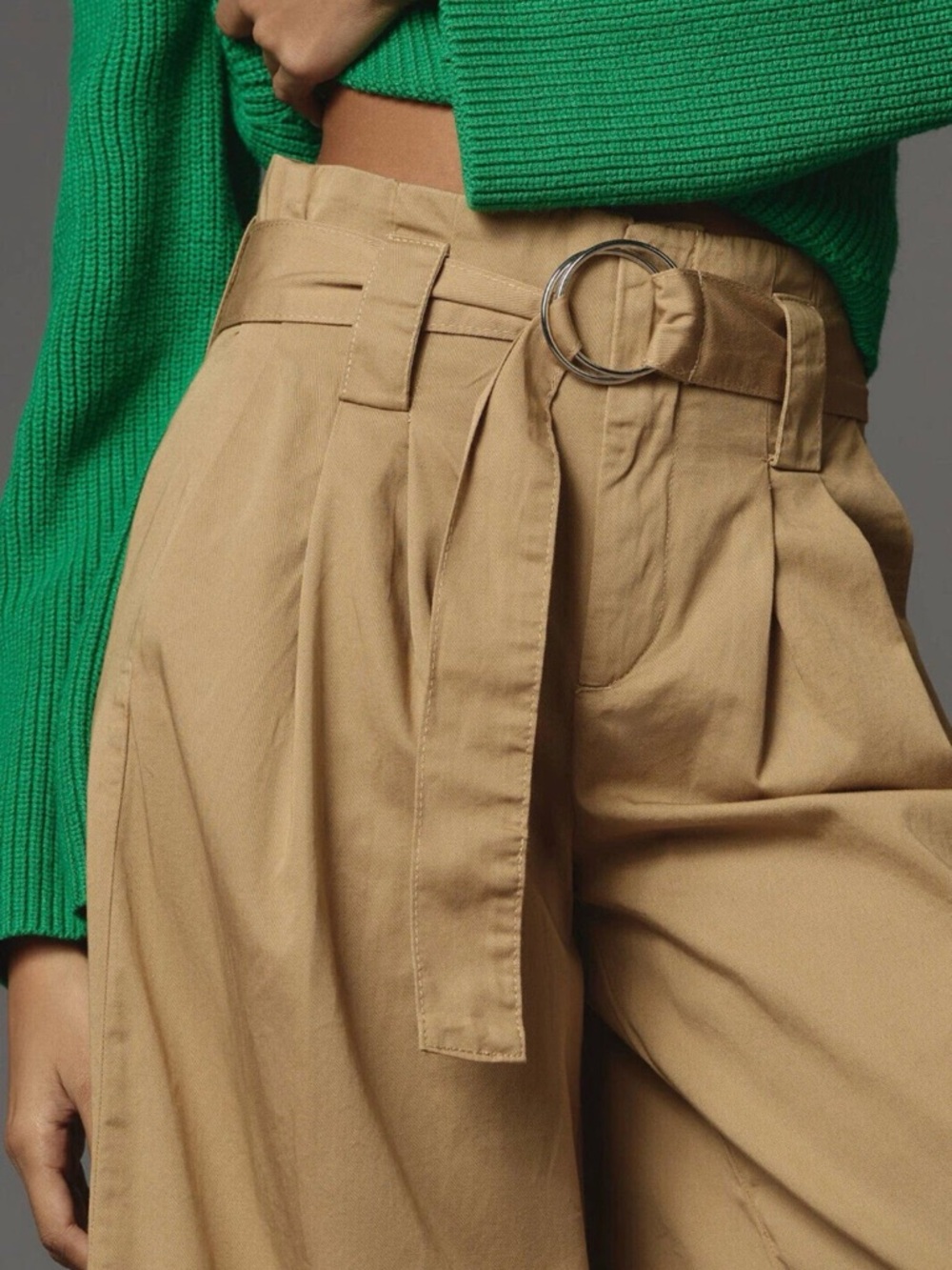 Anthropologie Maeve Tan Wide-Leg culotte Crop Belted work Pants high waist Sz 6 - Picture 4 of 13